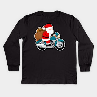 Santa Claus is driving a motorcycle. Kids Long Sleeve T-Shirt